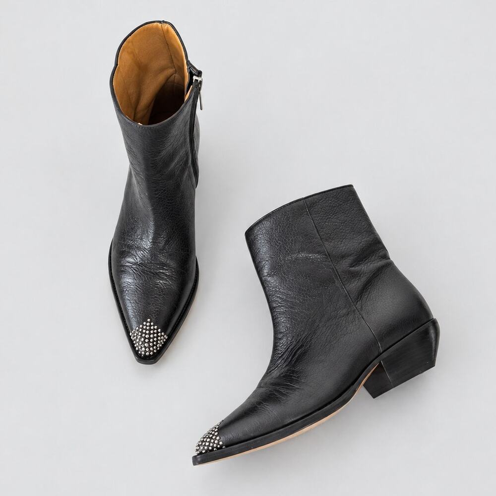 IRO Santiago Black Leather Studded Pointed Mid-Calf Boots Eu 36 US 6